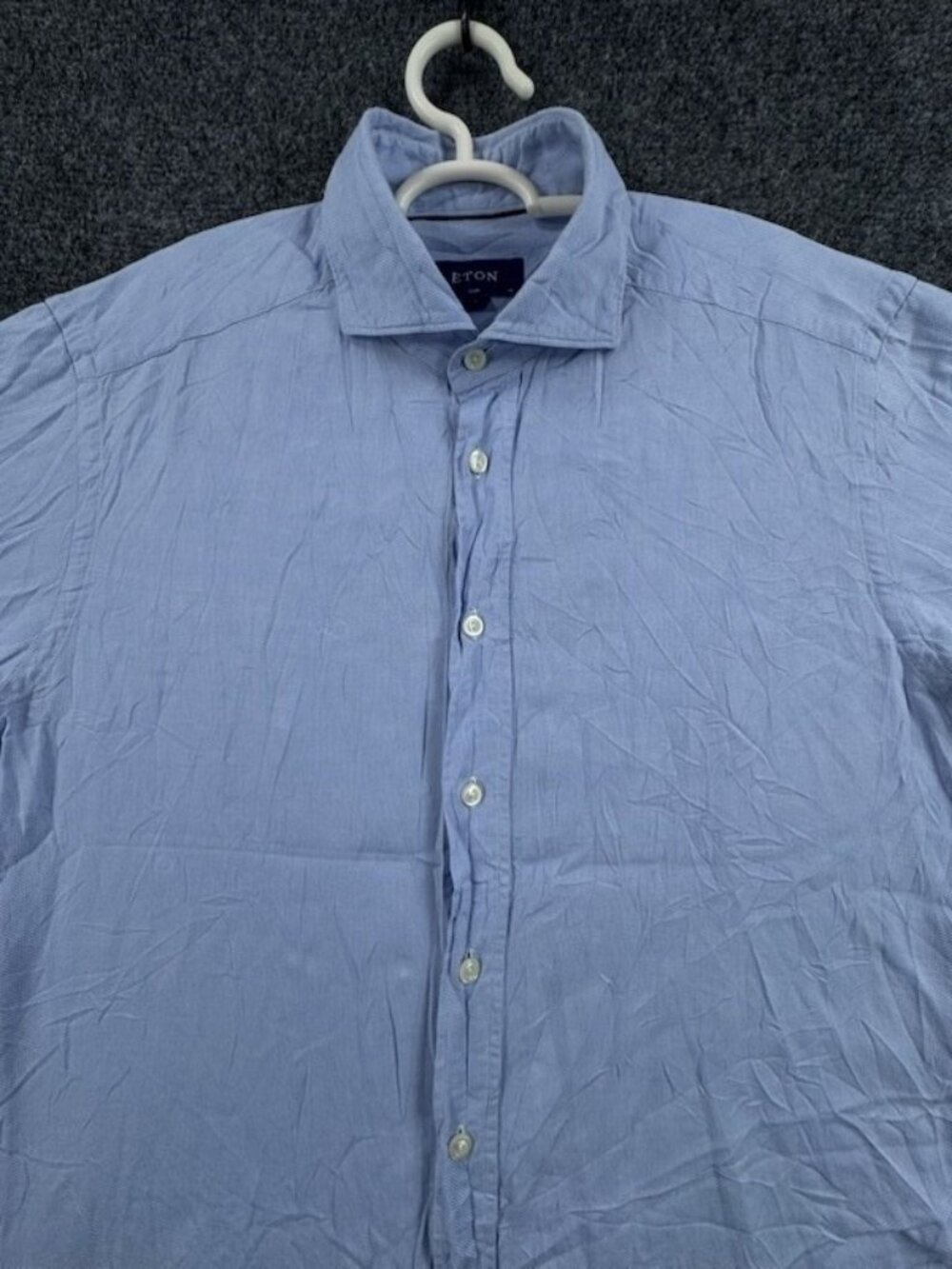 Eton Slim Cotton Romania Large Blue Work Shirt Solid Long Sleeve Mens Button Up